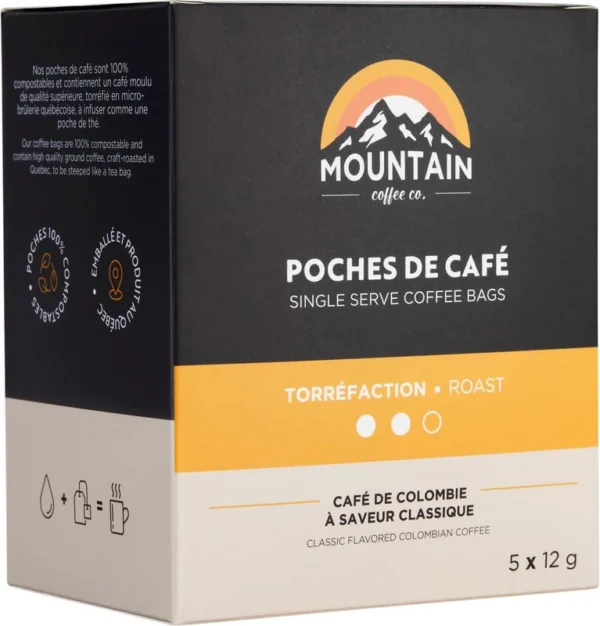 5 Sachets café portion individuelle, torréf. moy. de Mountain Coffee Co.