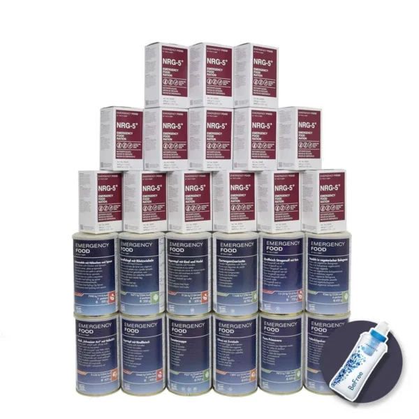 Pack Survie 1 mois – Repas, Rations compactes, Filtre à eau – Stockage 15 ans