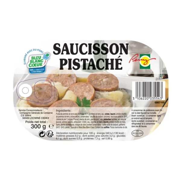 Purée et saucisse à la pistache