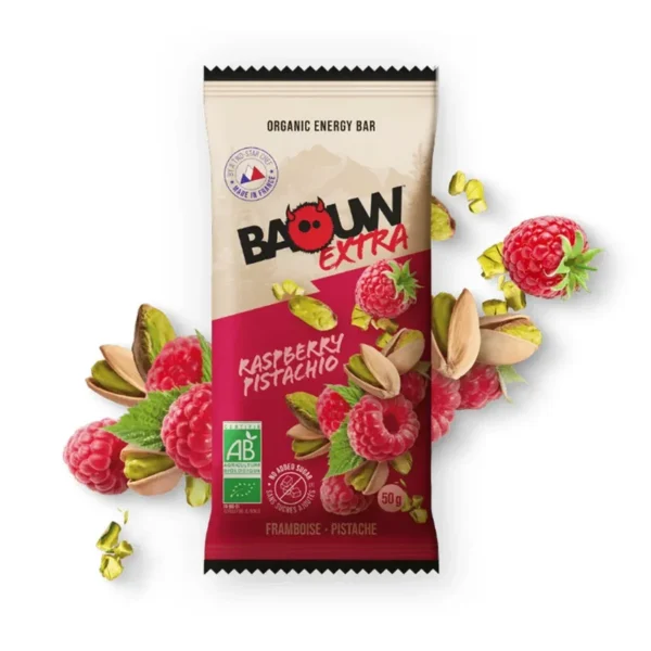 Barre énergétique bio Baouw Extra – Framboise, pistache