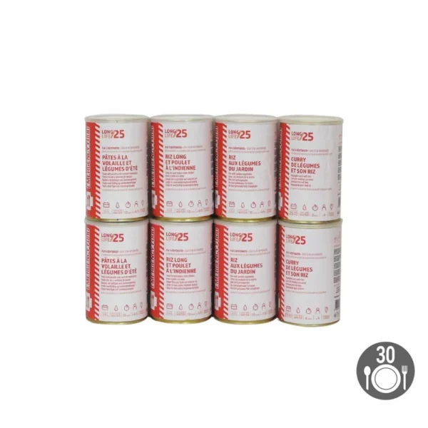 Pack Survie 15 jours – 30 repas – Stockage 25 ans