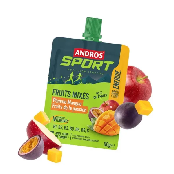 Compote énergétique Andros Sport – Pomme, mangue, fruits de la passion