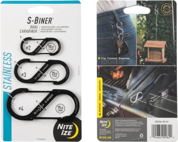 Paquet de 3 S-Biner SS Double mousqueton de Nite Ize